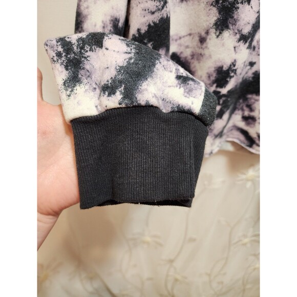 SOCIALITE WOMENS XL BLACK WHITE SWEATSHIRT CROPPED TIE DYE ARTSY WATERCOLOR HIP - Picture 3 of 13